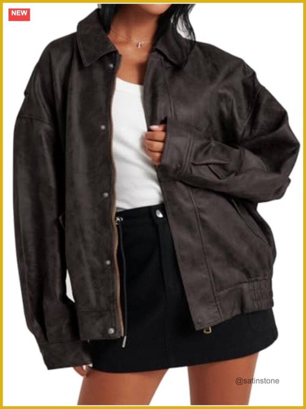 Oversized Faux Leather Bomber Jacket Zip Up Motorcycle Coat Going Out Outfits